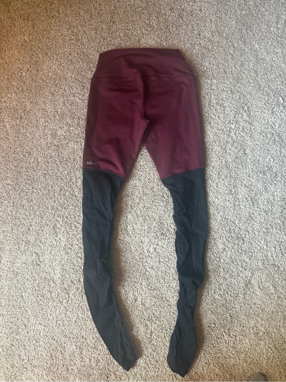 Alo Two-Tone Burgundy and Black Leggings
